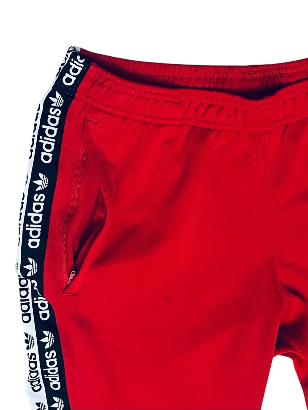 Adidas Men's Joggers Track Pants Red Vertical/Logo Zip Pockets Sz L - Picture 4 of 16